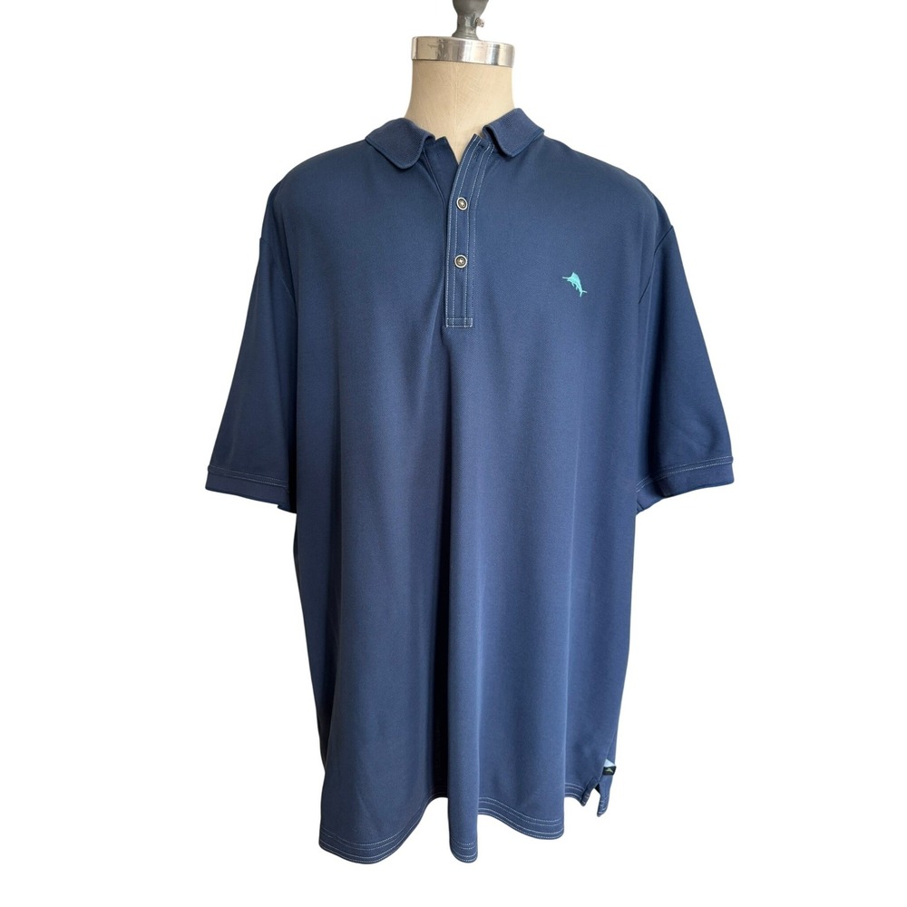 Tommy Bahama Mens 3XT Supima Cotton Polo Shirt Navy Blue Marlin Short Sleeve